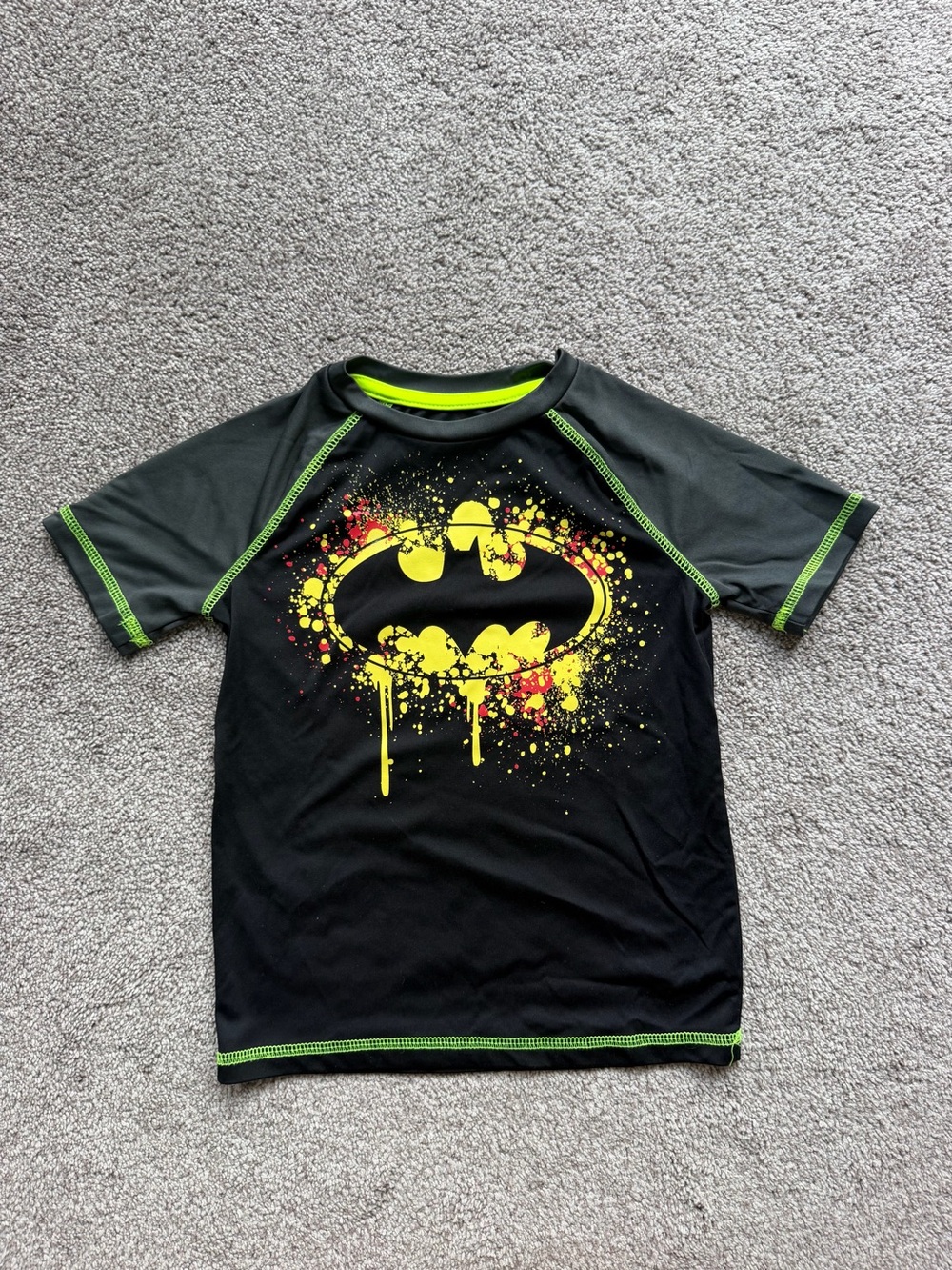 jumping beans Black & Neon Green Batman Swim Rashguard with Yellow Graphic